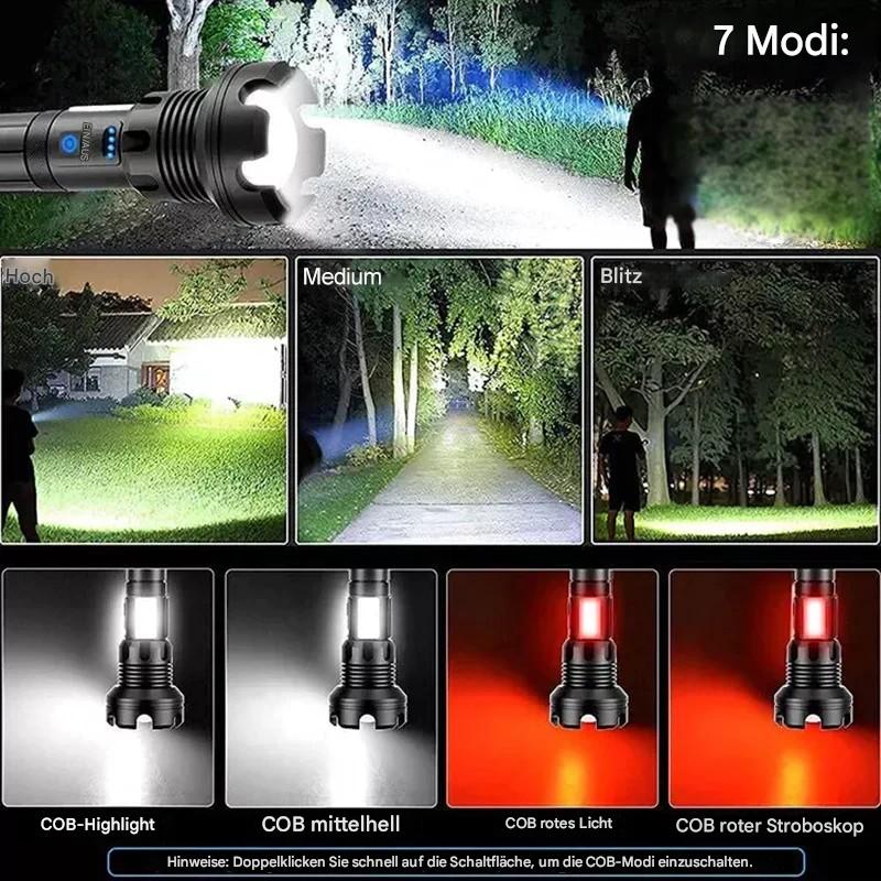 Taktische LED Taschenlampe mit Zoom und Powerbank