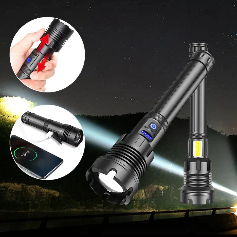 Taktische LED Taschenlampe mit Zoom und Powerbank