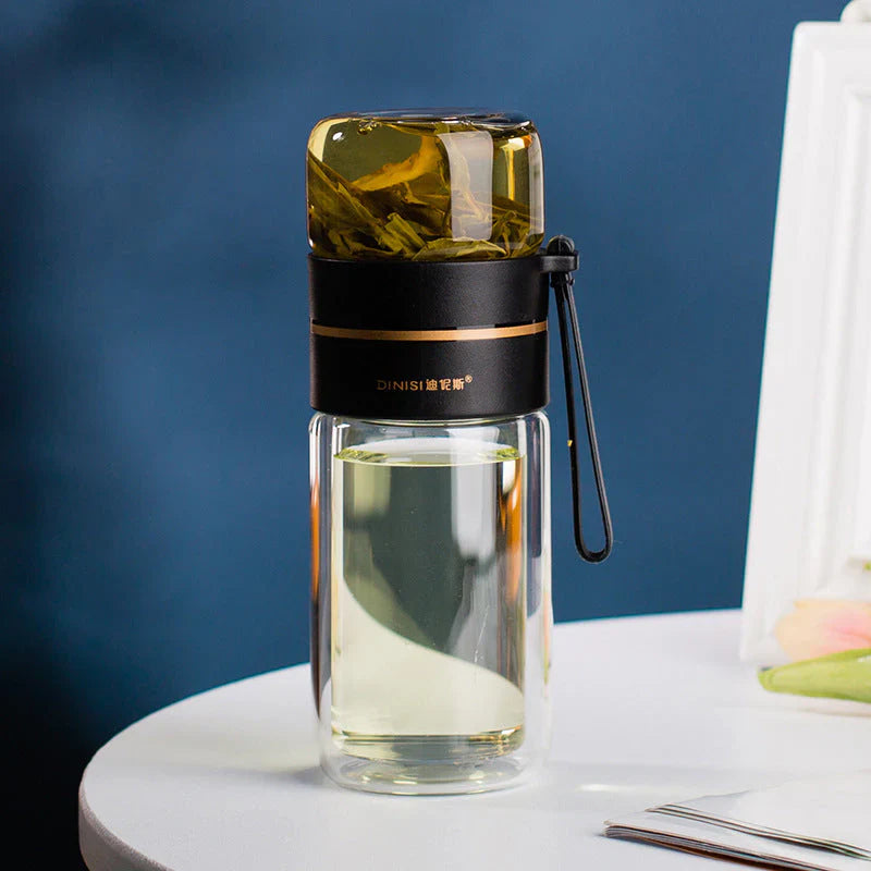 Doppelwandige Glasflasche mit Teesieb und Infuser – Ideal für Tee und Infusionen unterwegs
