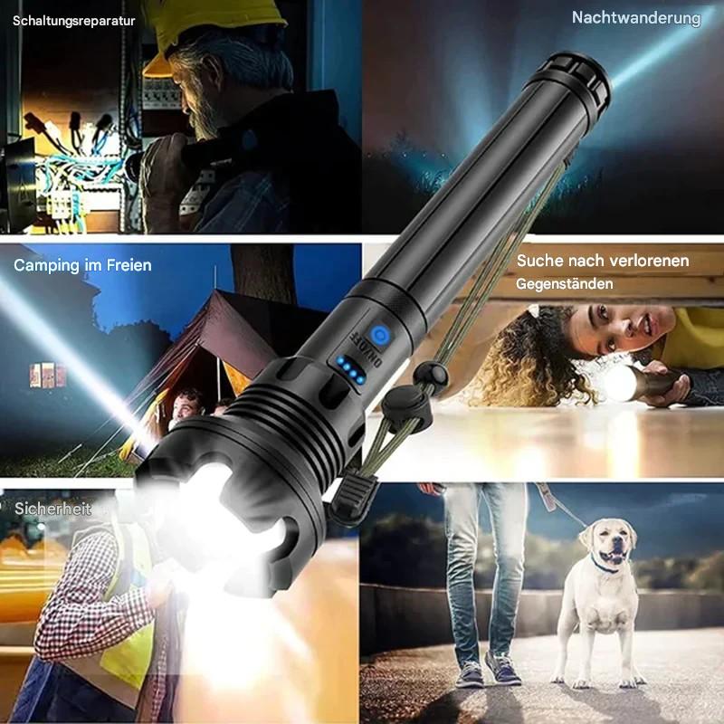 Taktische LED Taschenlampe mit Zoom und Powerbank