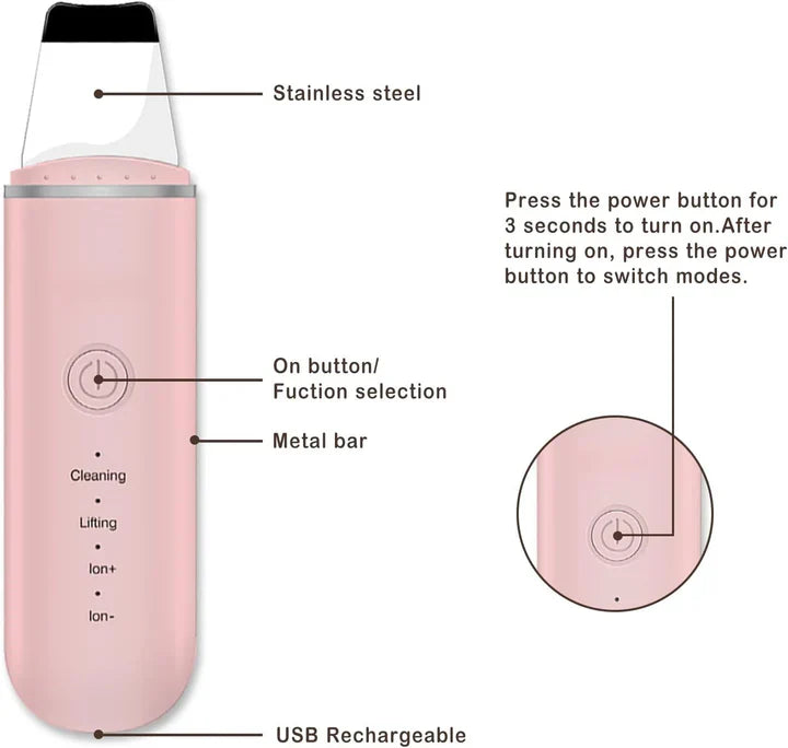 Ultraschall-Hautscrubber für Tiefenreinigung – Porenreiniger & Gesichtspeeling mit Ionen-Technologie