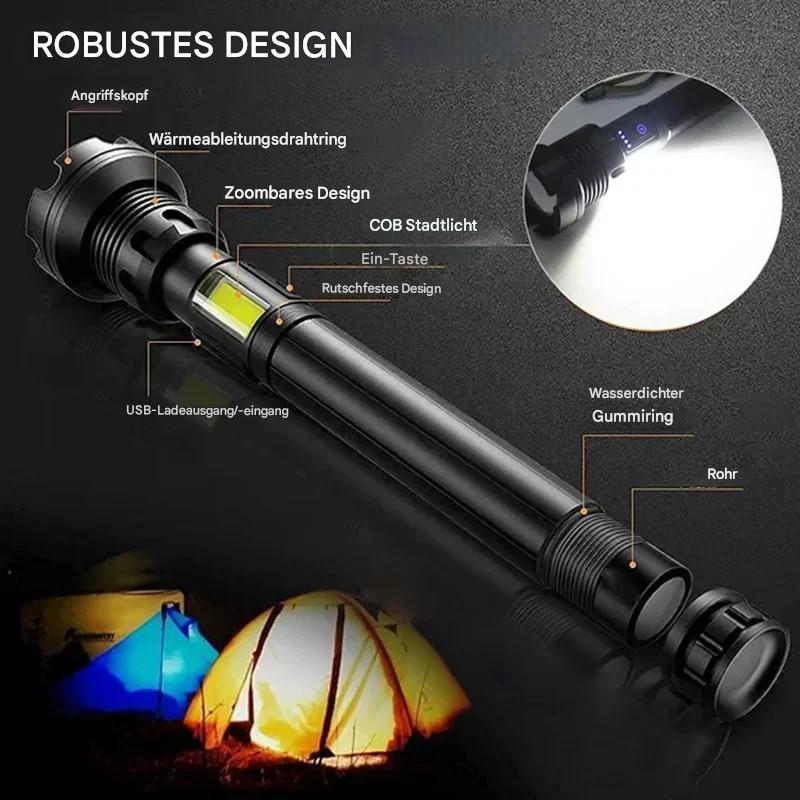 Taktische LED Taschenlampe mit Zoom und Powerbank