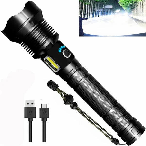 Taktische LED Taschenlampe mit Zoom und Powerbank