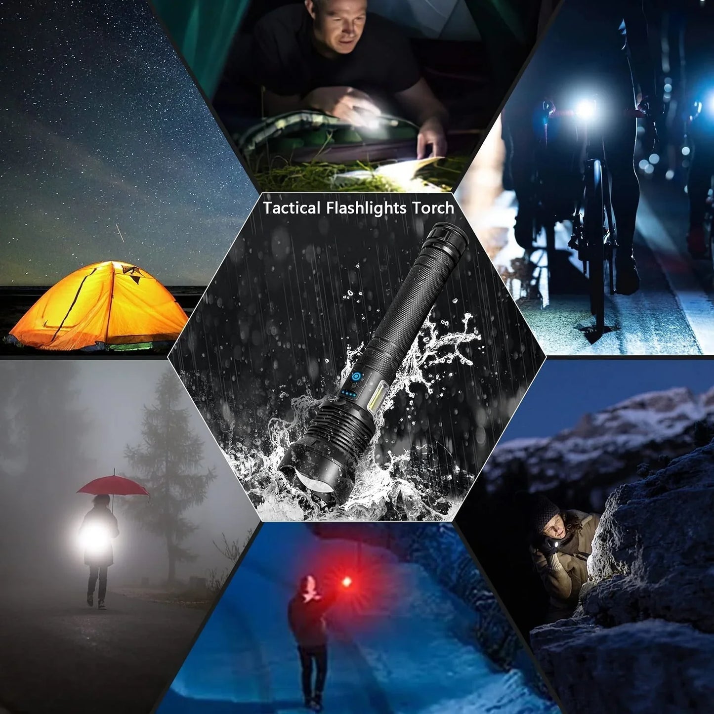 Taktische LED Taschenlampe mit Zoom und Powerbank