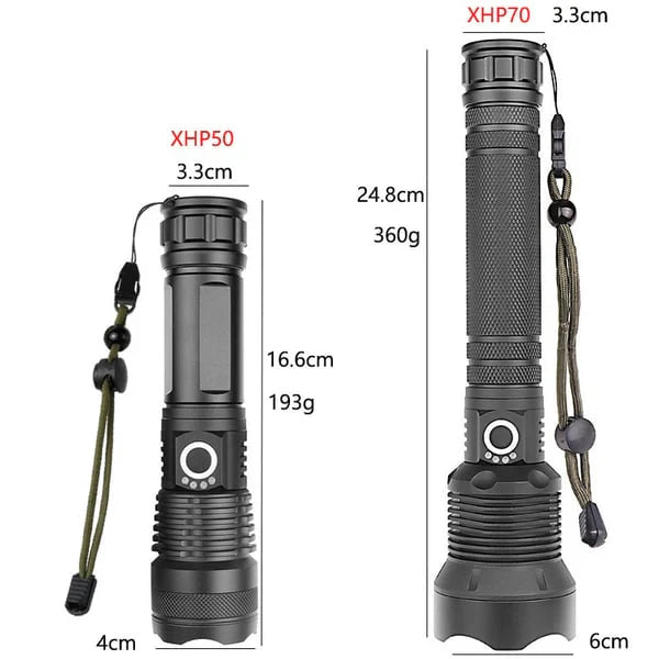 Taktische LED Taschenlampe mit Zoom und Powerbank