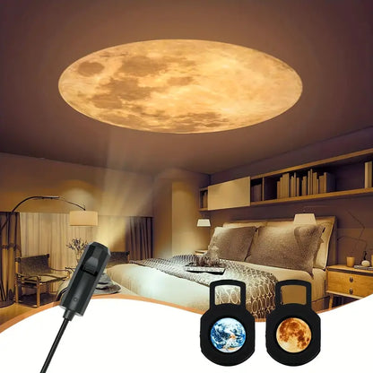 LED Projektionslampe mit Erde & Mondmotiv – Stimmungsvolle Nachtlampe für Decke & Schlafzimmer