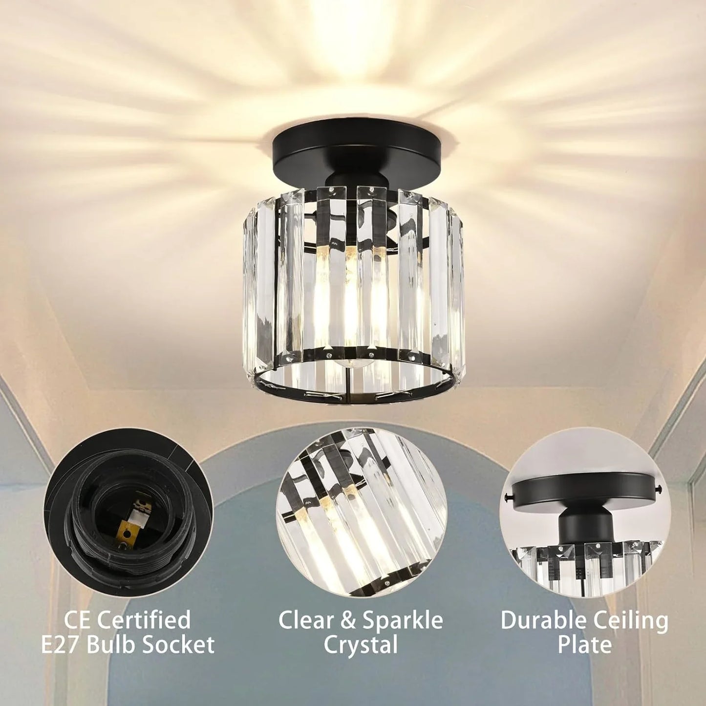 Kristall-Deckenlampe mit Gold und Schwarz – Moderne LED-Deckenleuchte für Wohnzimmer Schlafzimmer & Flu