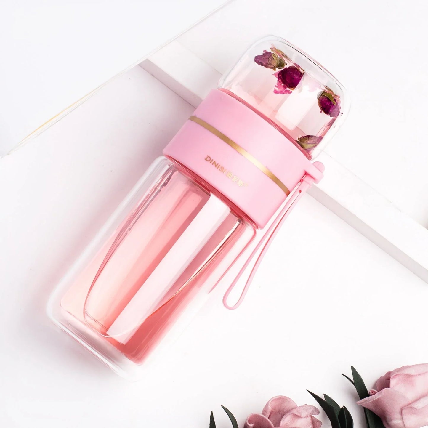 Doppelwandige Glasflasche mit Teesieb und Infuser – Ideal für Tee und Infusionen unterwegs