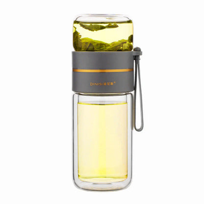 Doppelwandige Glasflasche mit Teesieb und Infuser – Ideal für Tee und Infusionen unterwegs
