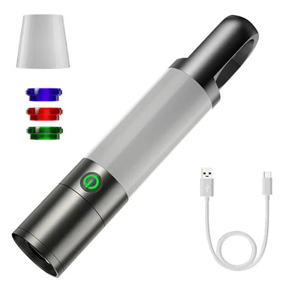 USB-C LED-Taschenlampe mit Mehrfarbfiltern – Wiederaufladbare Lampe für Outdoor-Aktivitäten und Notfälle