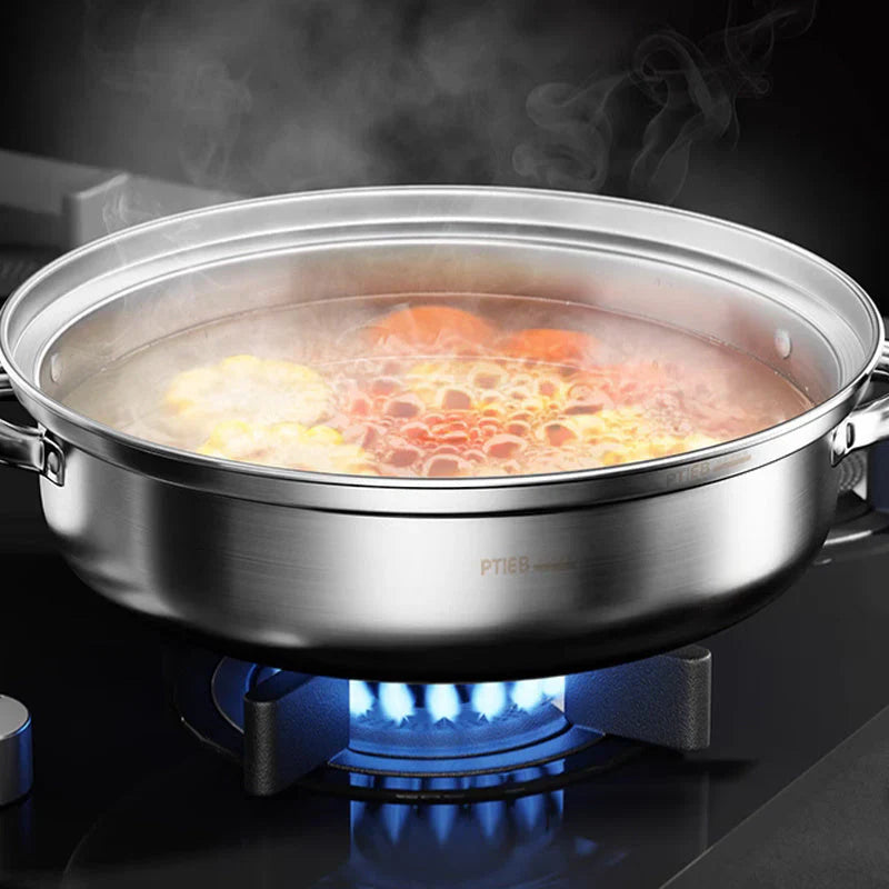 Dampfgarer Edelstahl 3 Schichten mit Griffen und Glasdeckel – Perfekt für Küche