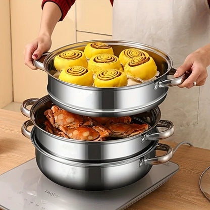 Dampfgarer Edelstahl 3 Schichten mit Griffen und Glasdeckel – Perfekt für Küche