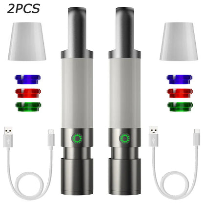 USB-C LED-Taschenlampe mit Mehrfarbfiltern – Wiederaufladbare Lampe für Outdoor-Aktivitäten und Notfälle