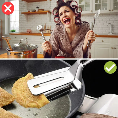 Wendbarer Edelstahl-Spachtel mit Rutschfestem Griff für Bratpfanne und Grill