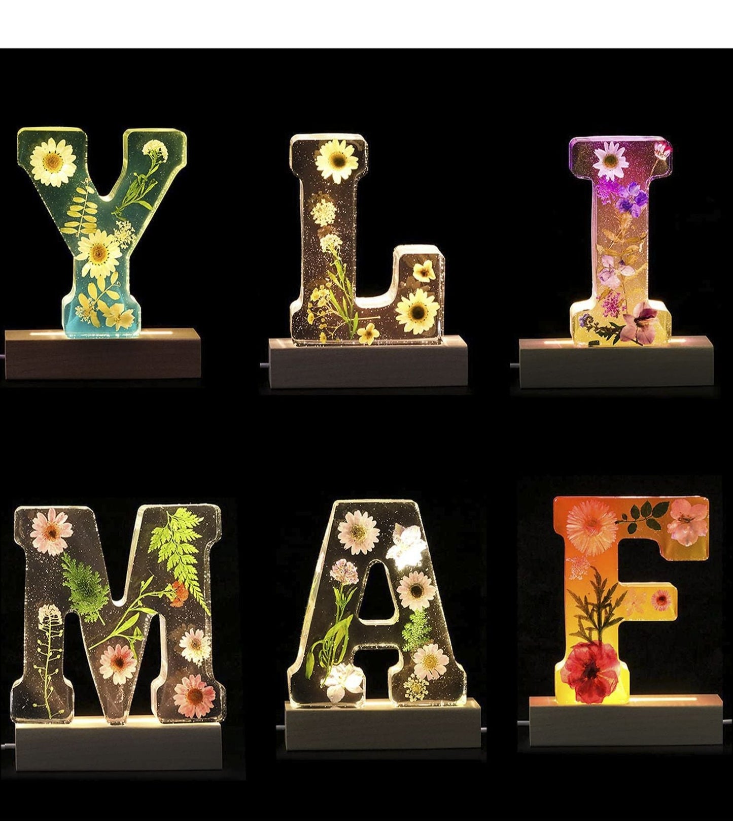 Bunte LED Buchstaben mit Blumen