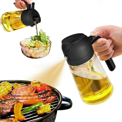 Premium 2-in-1 Ölspender & Sprüher mit Druckmechanismus – Perfekt für Kochen, Grillen & Salate