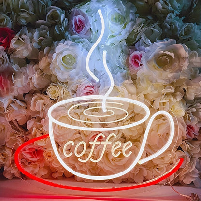 Trendige LED-Kaffeetassen-Wandlampe im Retro-Neon-Stil
