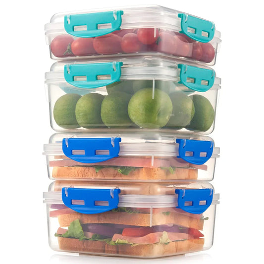 Auslaufsichere Frischhalteboxen mit Klickverschluss (4er-Set) – Stapelbare Lunchboxen für Meal Prep & Snacks
