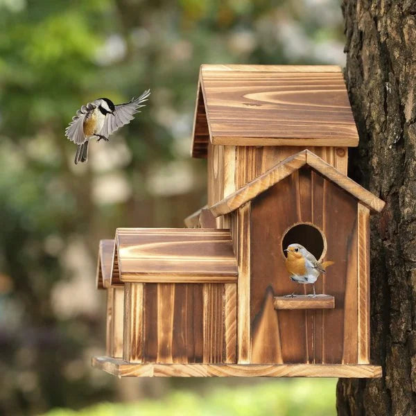 6-Loch Handgefertigtes Vogelhaus – Rustikale Gartendekoration für Vögel