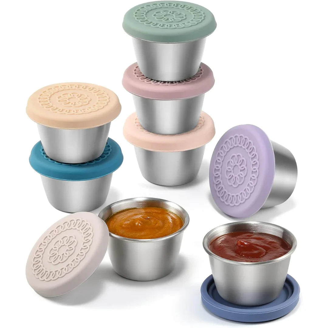 Auslaufsichere Edelstahl-Dip-Behälter mit Silikondeckel (6er-Set) – Perfekt für Saucen, Dressings & Snacks