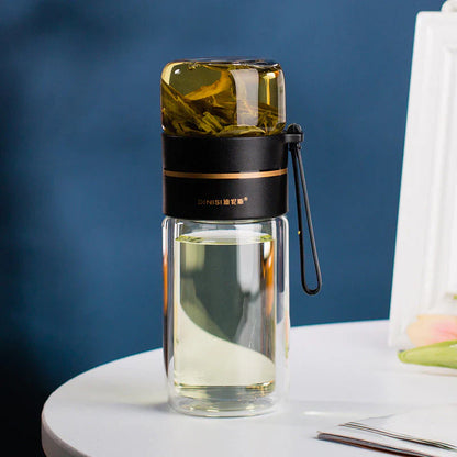 Doppelwandige Glasflasche mit Teesieb und Infuser – Ideal für Tee und Infusionen unterwegs
