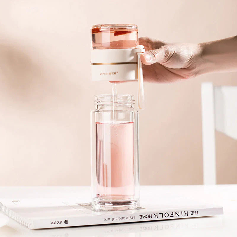 Doppelwandige Glasflasche mit Teesieb und Infuser – Ideal für Tee und Infusionen unterwegs