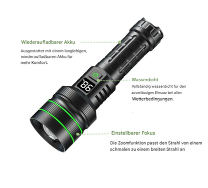 Extrem Helle LED-Taschenlampe mit Zoom und Powerbank-Funktion für Outdoor-Abenteuer und Notfälle