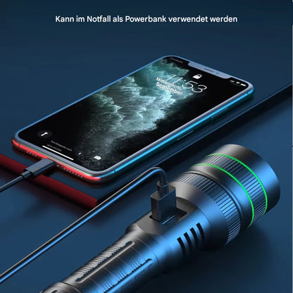 Extrem Helle LED-Taschenlampe mit Zoom und Powerbank-Funktion für Outdoor-Abenteuer und Notfälle
