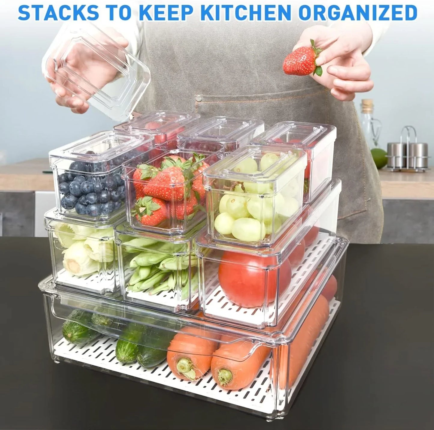 Stapelbares Kühlschrank-Organizer-Set – 10 Aufbewahrungsboxen für Mehr Ordnung & Frische