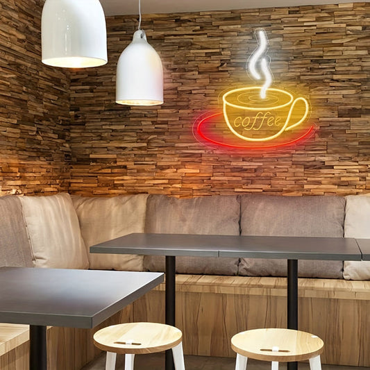 Trendige LED-Kaffeetassen-Wandlampe im Retro-Neon-Stil