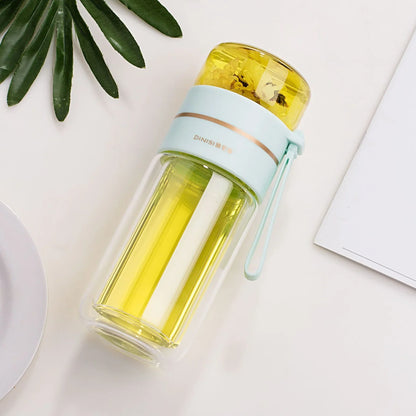 Doppelwandige Glasflasche mit Teesieb und Infuser – Ideal für Tee und Infusionen unterwegs