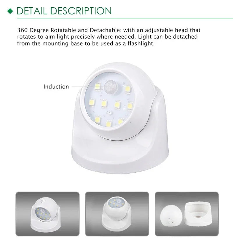 Kabelloser LED-Strahler mit Bewegungsmelder – 360° Drehbar & Energiesparend