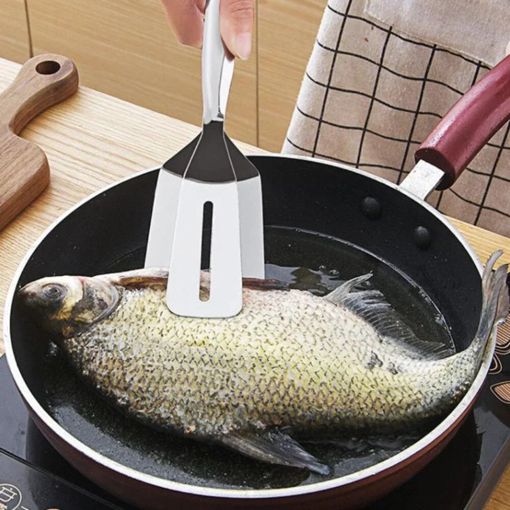 Wendbarer Edelstahl-Spachtel mit Rutschfestem Griff für Bratpfanne und Grill