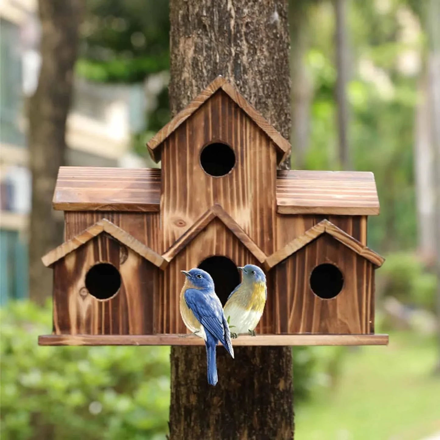 6-Loch Handgefertigtes Vogelhaus – Rustikale Gartendekoration für Vögel