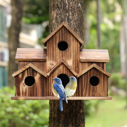 6-Loch Handgefertigtes Vogelhaus – Rustikale Gartendekoration für Vögel