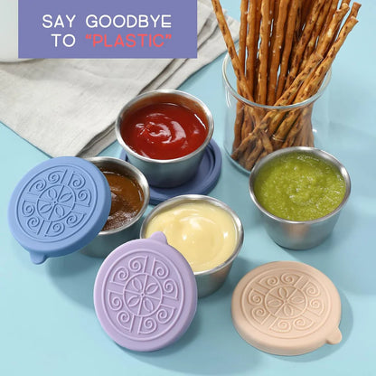Auslaufsichere Edelstahl-Dip-Behälter mit Silikondeckel (6er-Set) – Perfekt für Saucen, Dressings & Snacks
