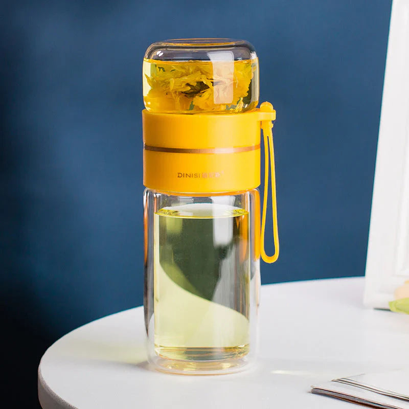 Doppelwandige Glasflasche mit Teesieb und Infuser – Ideal für Tee und Infusionen unterwegs