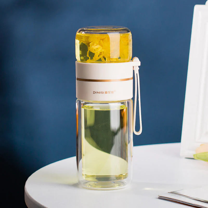Doppelwandige Glasflasche mit Teesieb und Infuser – Ideal für Tee und Infusionen unterwegs