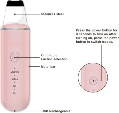 Ultraschall-Hautscrubber für Tiefenreinigung – Porenreiniger & Gesichtspeeling mit Ionen-Technologie
