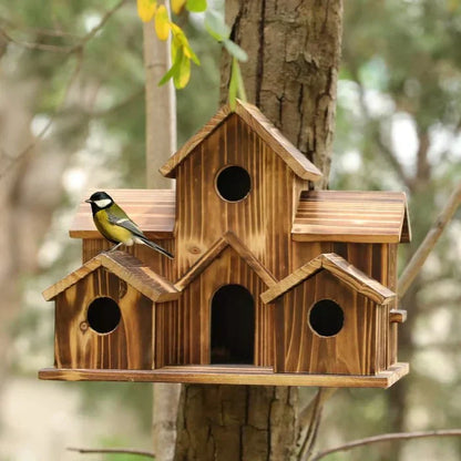 6-Loch Handgefertigtes Vogelhaus – Rustikale Gartendekoration für Vögel