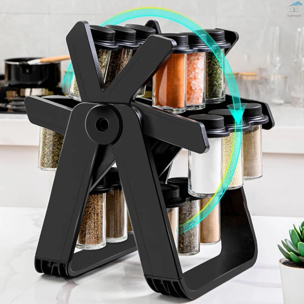 360 Grad Gewürzständer mit Haltesystem – Drehteller für schnelles Würzen beim Kochen