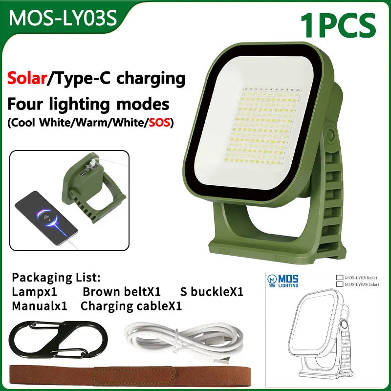 80W LED Solar-Lampe für Camping mit Magnet und Zoomfunktion – Wiederaufladbar und Praktisch