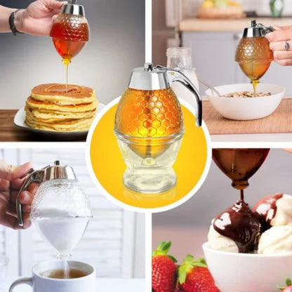 Tropffreier Honigspender aus Glas – Stilvoller Dosierer für Honig Sirup & Flüssigkeiten