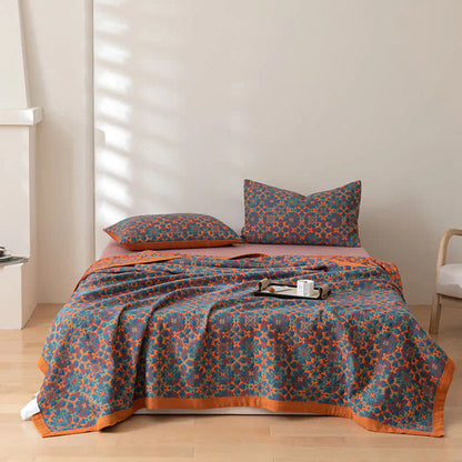 Baumwoll-Decke mit Sechslagigem Design und Orange-Blauem Muster
