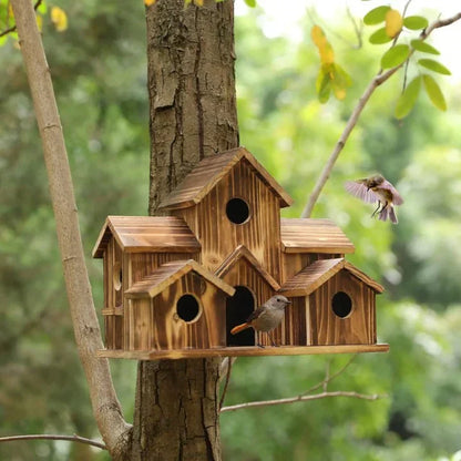 6-Loch Handgefertigtes Vogelhaus – Rustikale Gartendekoration für Vögel