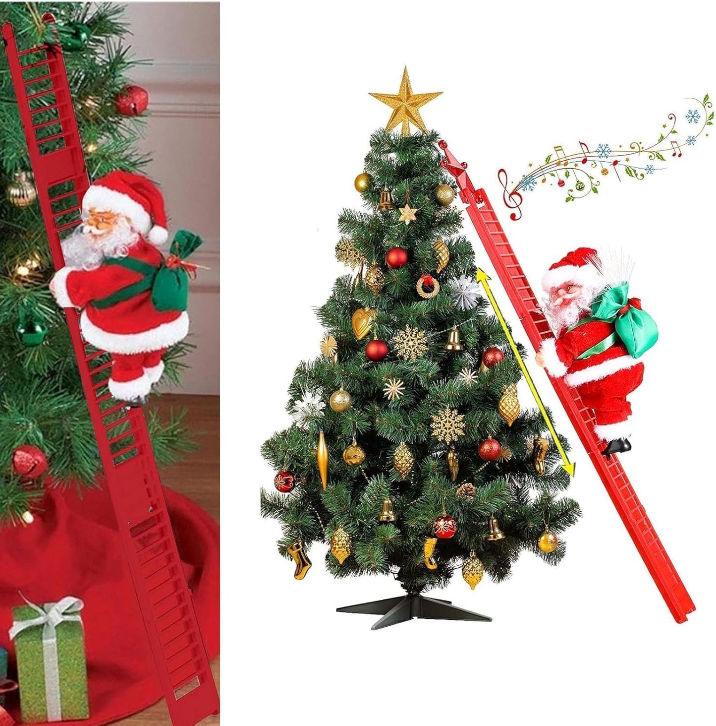 Kletternder Weihnachtsmann auf roter Leiter