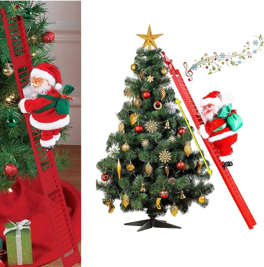 Kletternder Weihnachtsmann auf roter Leiter