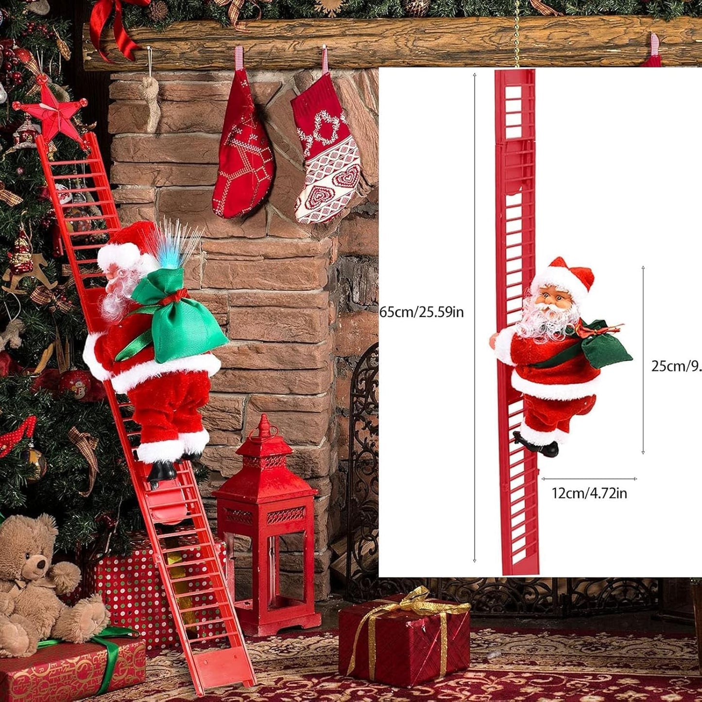 Kletternder Weihnachtsmann auf roter Leiter