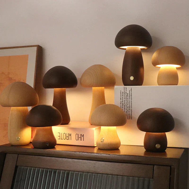 Pilz-LED-Nachtlicht aus Holz – Schöne Lampe im Naturdesign für dein Zuhause