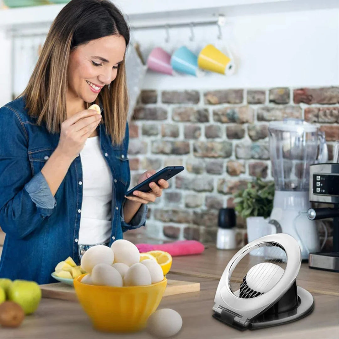 Edelstahl-Eierschneider – Multifunktionales 3-in-1 Schneidegerät für perfekte Eier